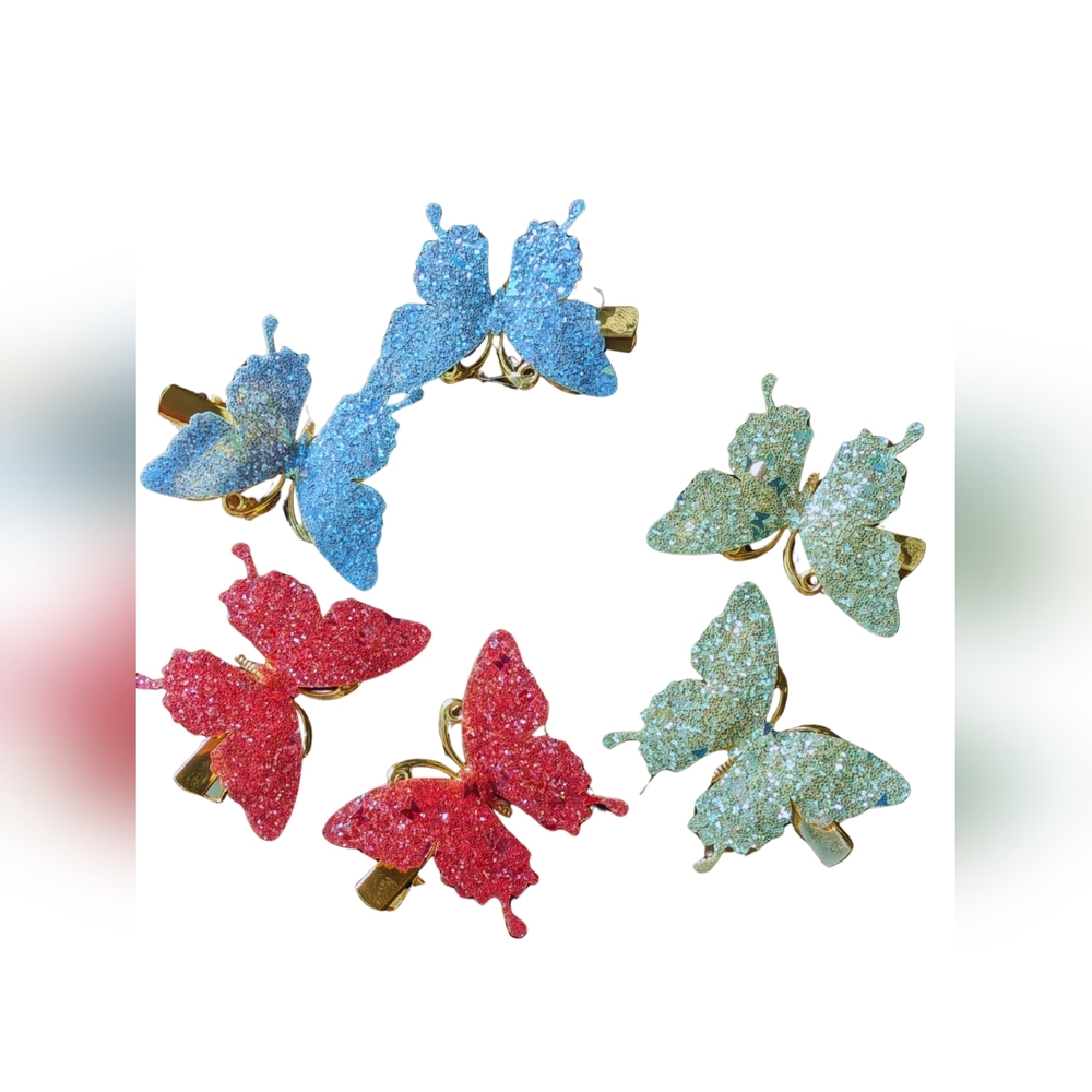 Glitter Butterfly Hair Clips Set for Kids ( Set Of 3)